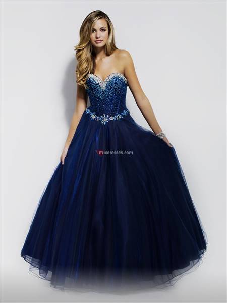dark blue ball gown prom dresses