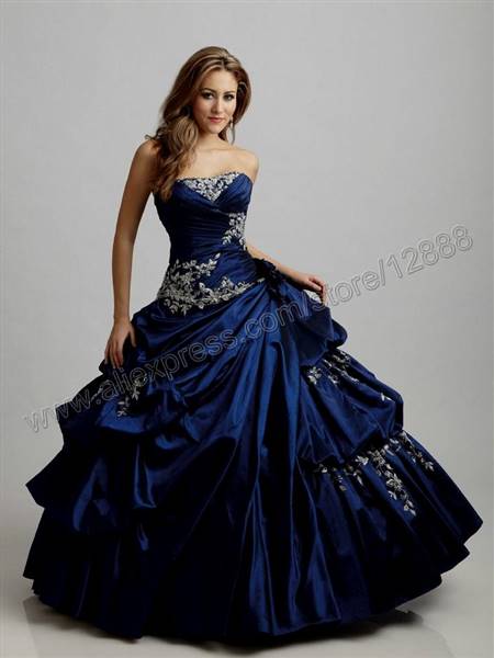 dark blue ball gown prom dresses