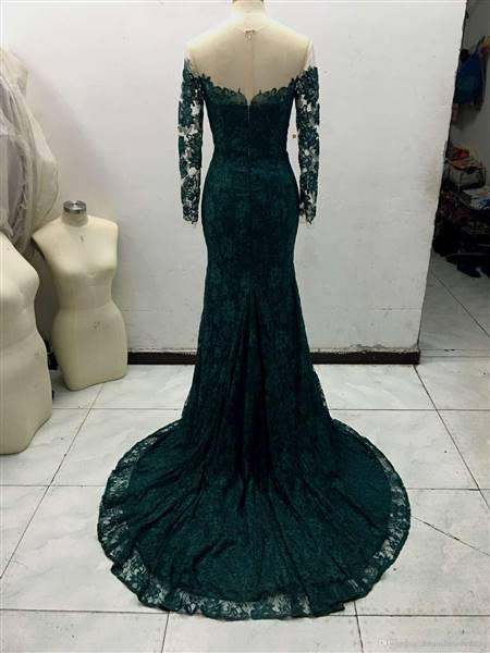 dark green lace prom dresses
