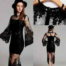 elegant black party dress with sheer sleeve
