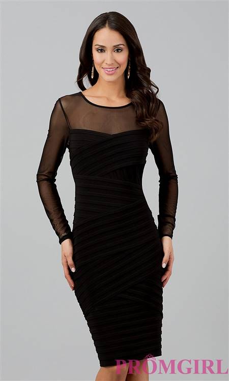 elegant black party dress with sheer sleeve
