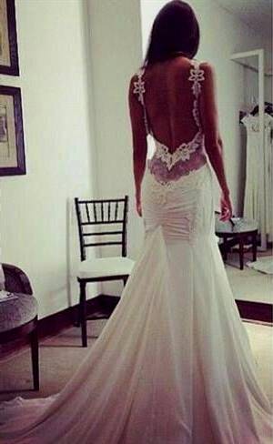 fishtail backless lace wedding dress