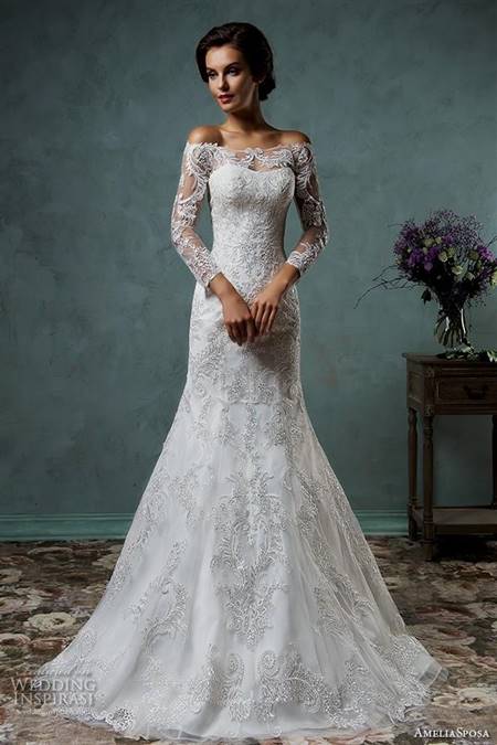 fit and flare wedding dress with sleeves