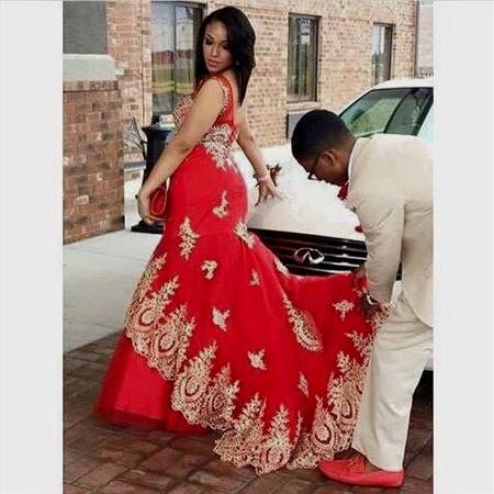 gold and red prom dresses
