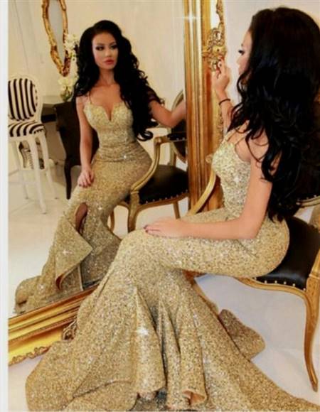 gold lace mermaid prom dresses