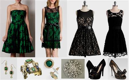 green and black lace dress