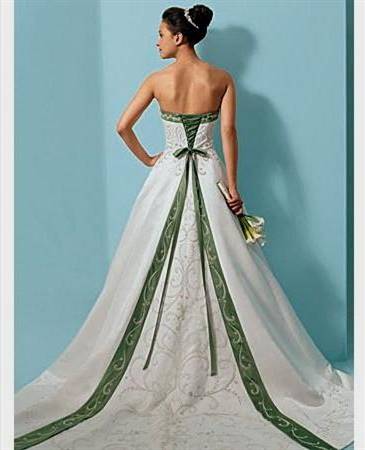 green and white wedding gown