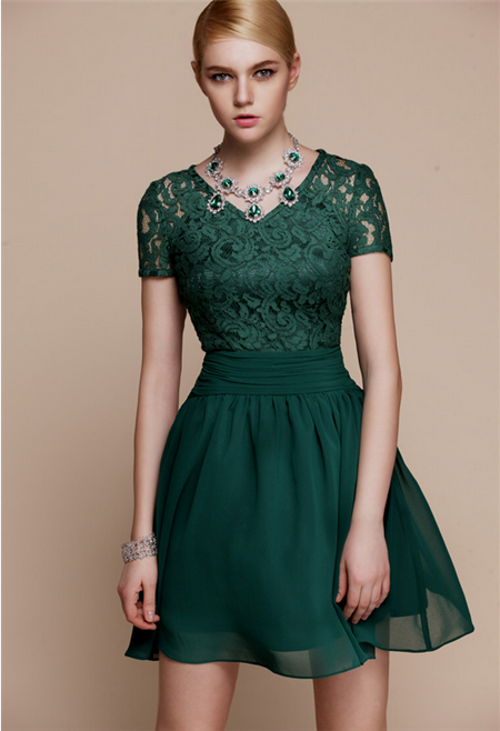green cocktail dress with sleeves