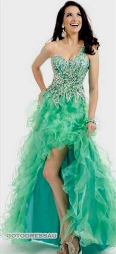 green high low prom dresses