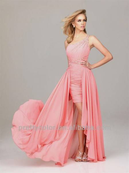 high low coral prom dresses