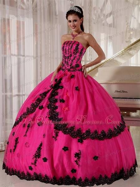 hot pink and black quinceanera dresses
