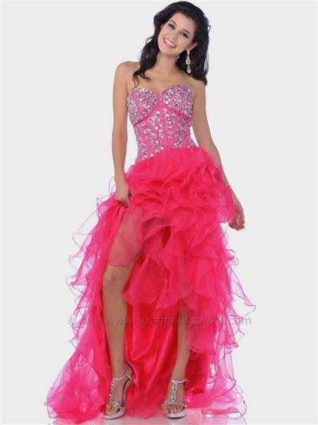 hot pink high low prom dresses