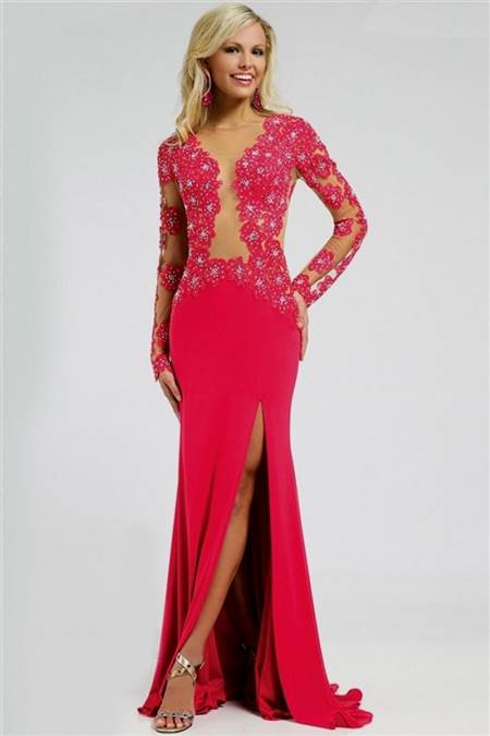 hot pink prom dresses with sleeves