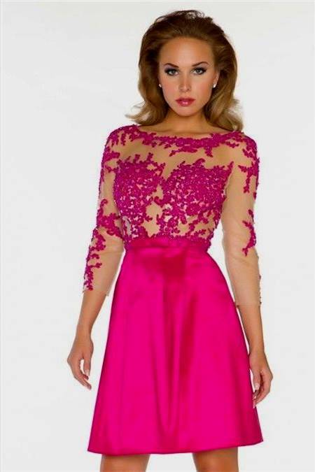 hot pink prom dresses with sleeves