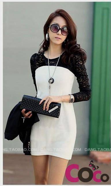 korean black and white casual dress