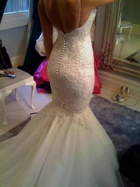 lace fishtail backless wedding dress
