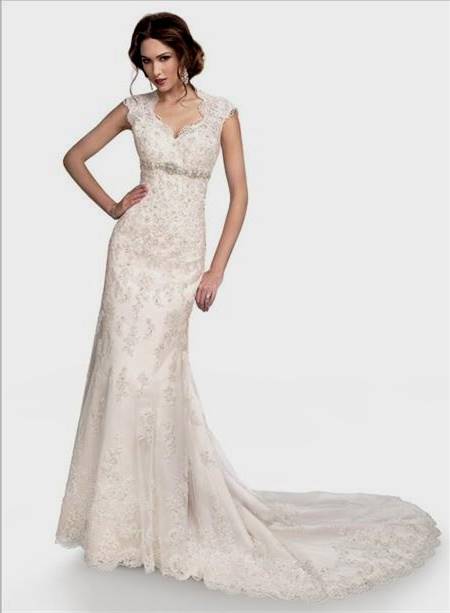 lace wedding dress with cap sleeves and open back