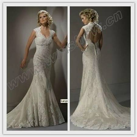 lace wedding dress with cap sleeves and open back