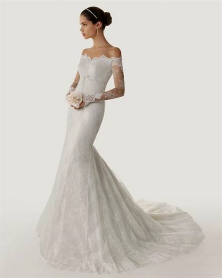 lace wedding dress with off the shoulder sleeves