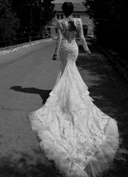 lace wedding dress with sleeves and open back