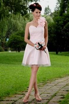 light pink one shoulder bridesmaid dresses