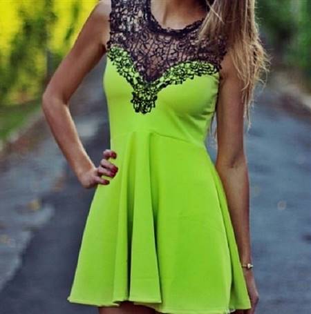lime green and black lace dress