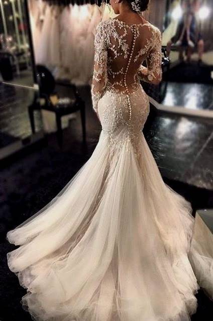 mermaid wedding dresses with lace back