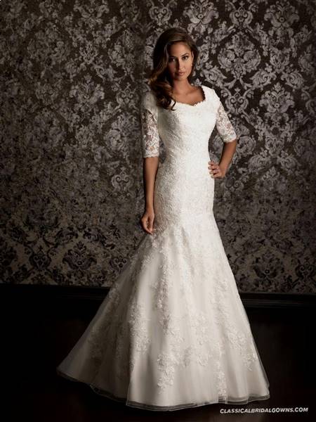 modest wedding dresses with 3/4 sleeves lace
