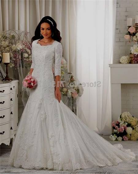 modest wedding dresses with 3/4 sleeves lace