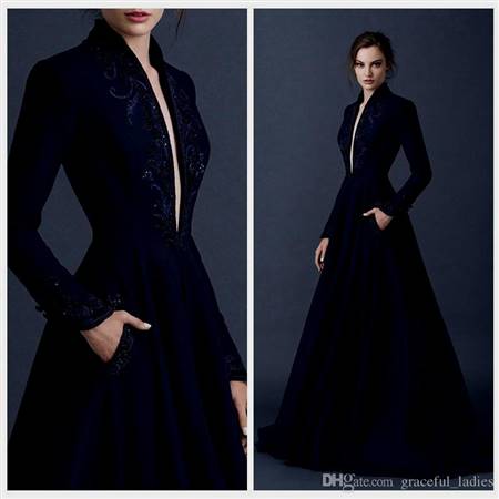 navy blue gowns with sleeves