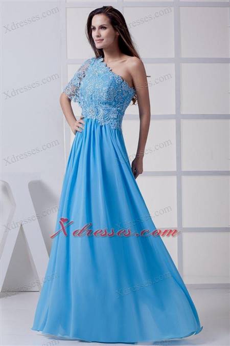 one shoulder blue prom dresses