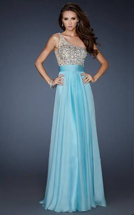 one shoulder blue sequin prom dresses
