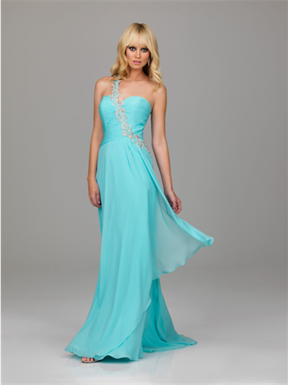 one shoulder light blue prom dresses