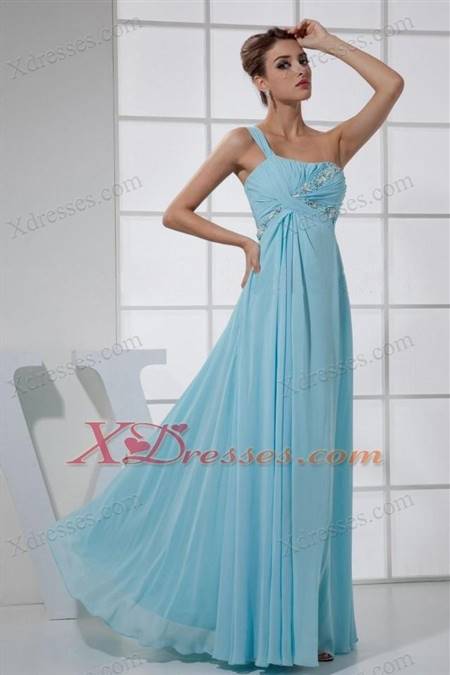 one shoulder light blue prom dresses