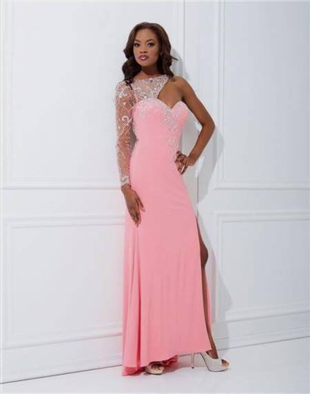 one shoulder pink prom dresses