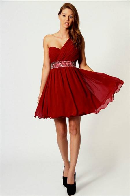 one shoulder red cocktail dresses