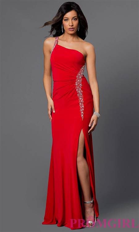 one shoulder red prom dresses