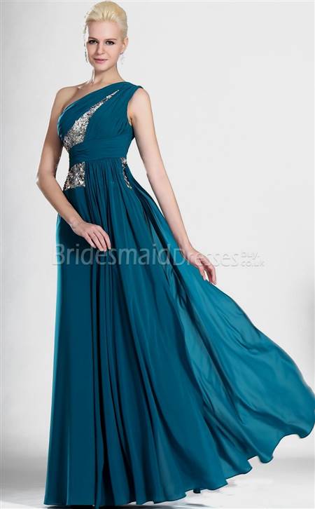 one shoulder turquoise bridesmaid dresses