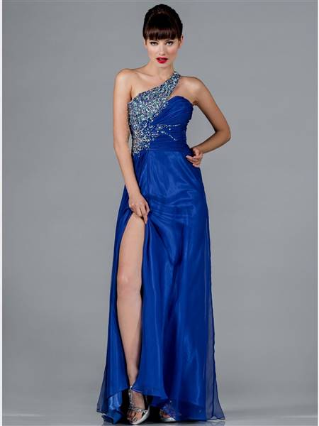 one strap royal blue prom dresses