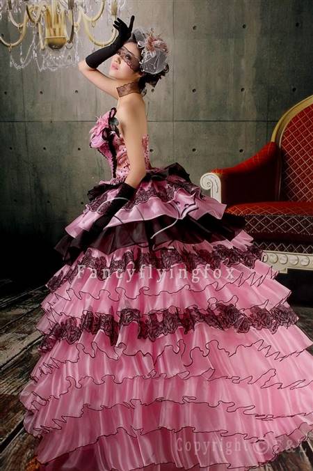 pink and black ball gowns