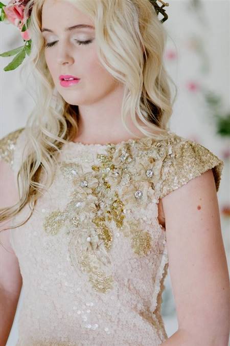 pink and gold wedding dress