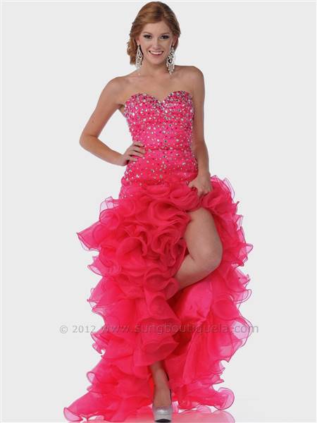 pink high low prom dresses