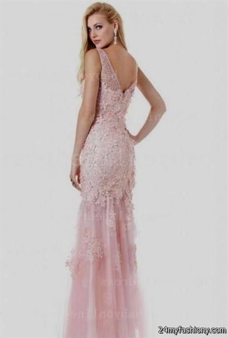 pink lace mermaid prom dress