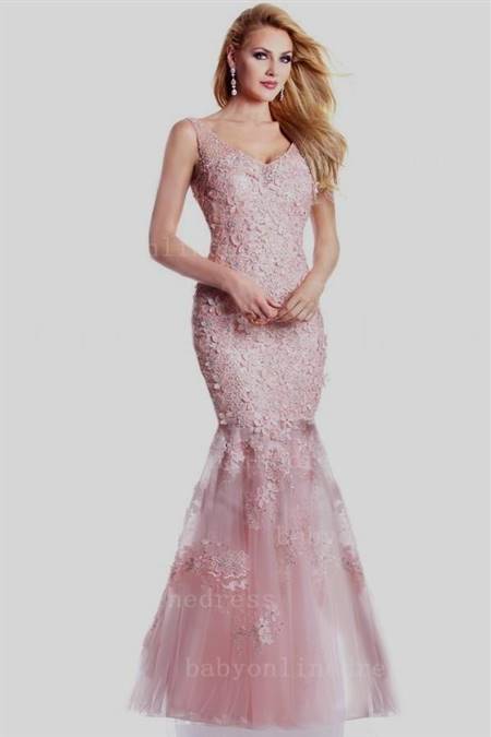pink lace mermaid prom dress