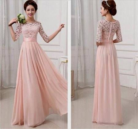 pink prom dresses with lace sleeves