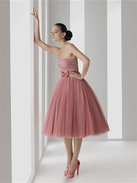 pink tea length prom dresses