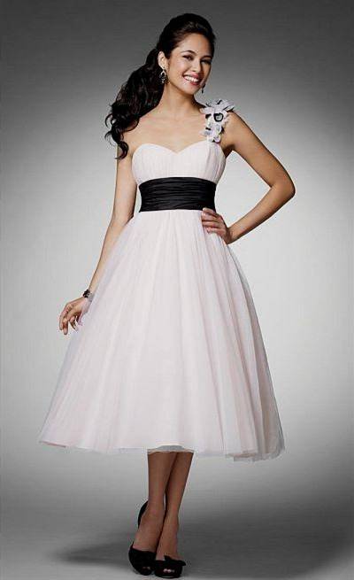 pink tea length prom dresses