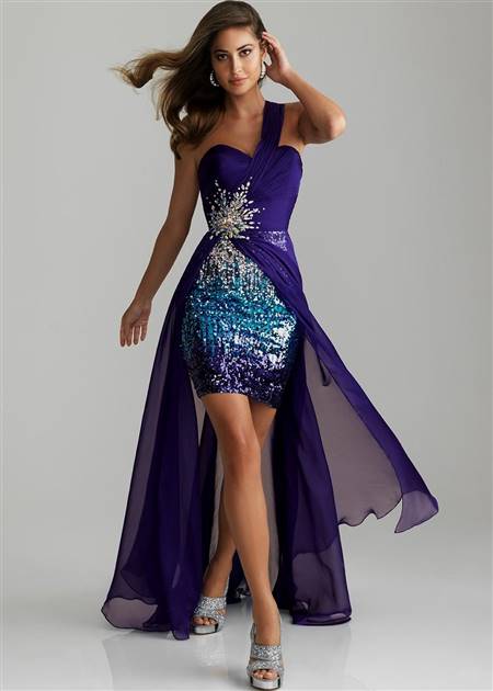 purple and black high low prom dresses