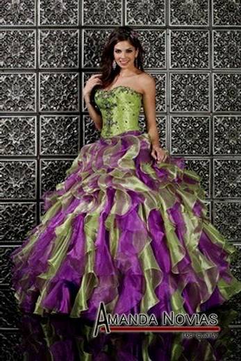purple and green wedding dress