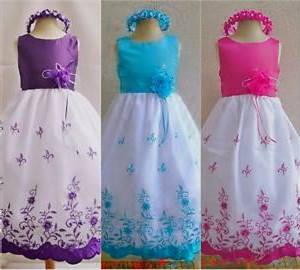 purple and pink flower girl dresses